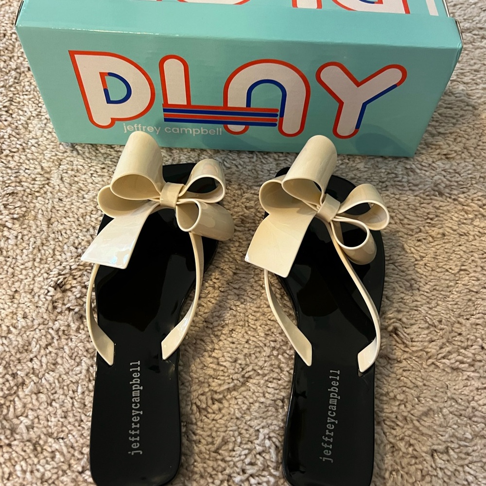 Jeffrey Campbell Cream and Black Bow Sandals